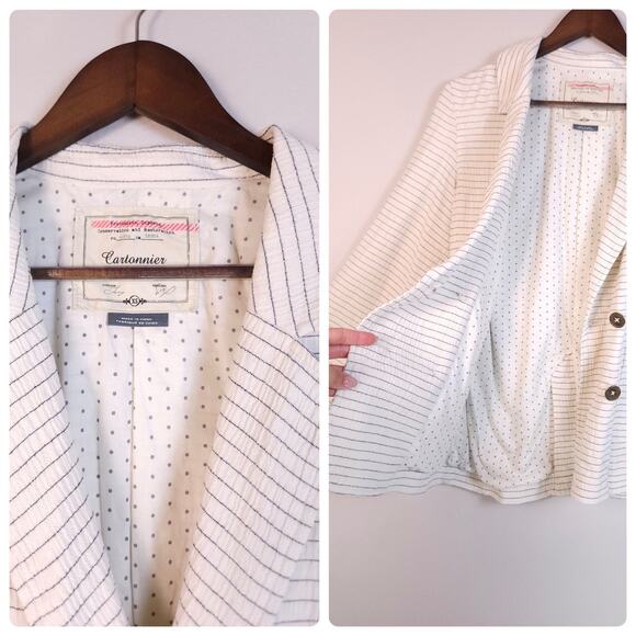 ANTHROPOLOGIE SIZE XS OVERSIZED DOUBLE BREASTED PINSTRIPE BLAZER BY CARTONNIER - Picture 8 of 9